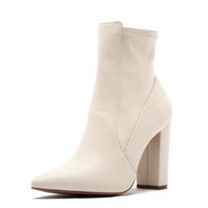 QUPID‎ | Women's Pointed Toe Block Heel Off White Ankle Boots